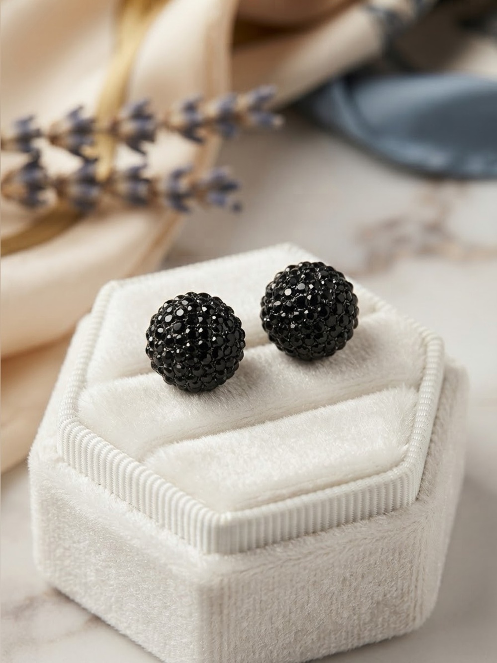 Black Crystal Disco Ball Stud Earrings | Pavé Rhinestone Statement Studs